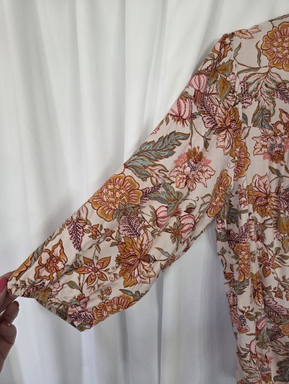 Knox Rose Pink/Blue/ Orange Floral Henley Blouse Relax Fit Top Size L - Picture 5 of 7